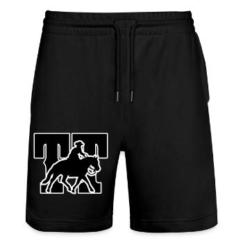 Turniertussi Design mit Westernpferd und Reiter - Stanley/Stella Unisex Bio Joggingshorts Trainer  - Schwarz - Vorne - Nik (191cm) & Marisol (170cm)