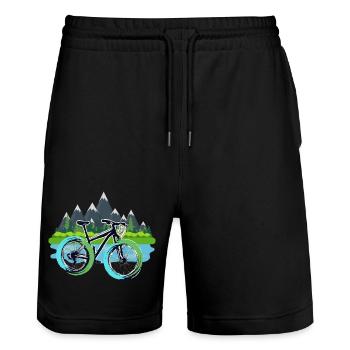 Mountain Bike T-Shirt - Outdoor Tassen Taschen Rad - Stanley/Stella Unisex Bio Joggingshorts Trainer  - Schwarz - Vorne - Nik (191cm) & Marisol (170cm)
