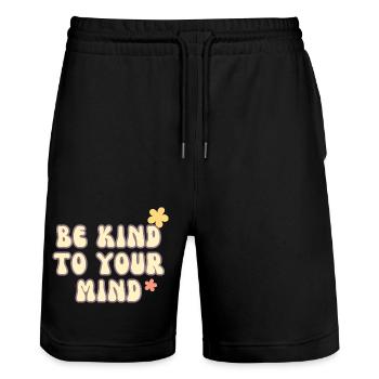 "Be Kind to Your Mind” -Retro Mental Health gifts - Stanley/Stella Trainer Unisex Organic Jogging Shorts - black - Front - Nik (191cm) & Marisol (170cm)