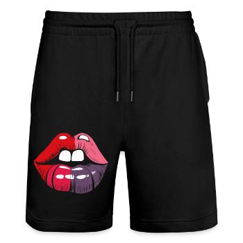 LIPS - Stanley/Stella Trainer Unisex Organic Jogging Shorts - black - Front - Nik (191cm) & Marisol (170cm)