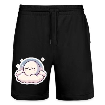 schlafender Mond - Stanley/Stella Unisex Bio Joggingshorts Trainer  - Schwarz - Vorne - Nik (191cm) & Marisol (170cm)