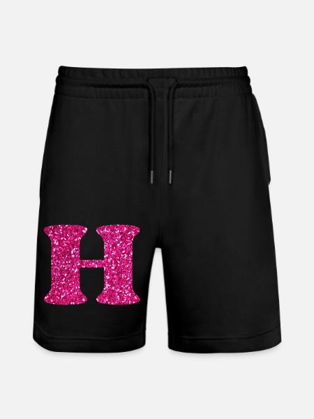 Letter h pink glitter - Stanley/Stella Trainer Unisex Organic Jogging Shorts - black