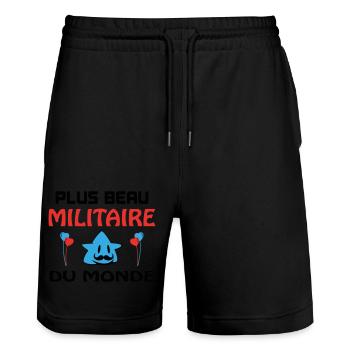 PLUS BEAU MILITAIRE DU MONDE - Short de jogging bio TRAINER Stanley/Stella unisexe - noir - Devant - Nik (191cm) & Marisol (170cm)