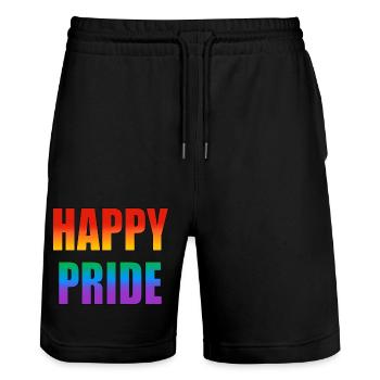 Texte arc-en-ciel Happy Pride - Short de jogging bio TRAINER Stanley/Stella unisexe - noir - Devant - Nik (191cm) & Marisol (170cm)