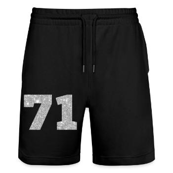 71 Silber Glitter - 71. Geburtstag - Stanley/Stella Unisex Bio Joggingshorts Trainer  - Schwarz - Vorne - Nik (191cm) & Marisol (170cm)