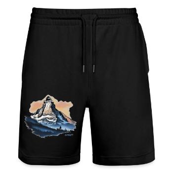 Matterhorn souvenir souvenir online shop - Stanley/Stella Trainer Unisex Organic Jogging Shorts - black - Front - Nik (191cm) & Marisol (170cm)