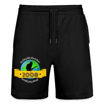 16. Geburtstag Rocking this planet since 07/2008 - Stanley/Stella Unisex Bio Joggingshorts Trainer  - Schwarz - Vorne - Nik (191cm) & Marisol (170cm)