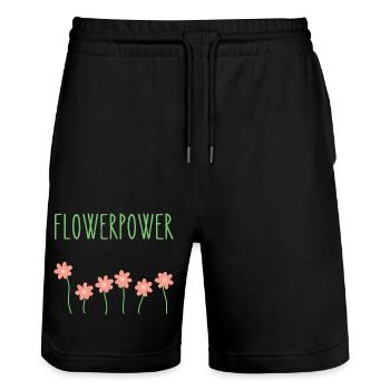 Flower power - Stanley/Stella Trainer Unisex Organic Jogging Shorts - black - Front - Nik (191cm) & Marisol (170cm)