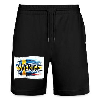 Sverige Sweden Schweden Lettrage avec drapeau - Short de jogging bio TRAINER Stanley/Stella unisexe - noir - Devant - Nik (191cm) & Marisol (170cm)