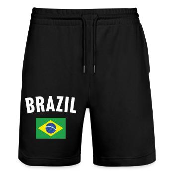 Brazil Flag - Stanley/Stella Trainer Unisex Organic Jogging Shorts - black - Front - Nik (191cm) & Marisol (170cm)
