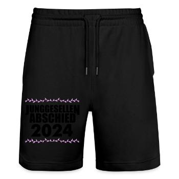 bachelor party - Stanley/Stella Trainer Unisex Organic Jogging Shorts - black - Front - Nik (191cm) & Marisol (170cm)