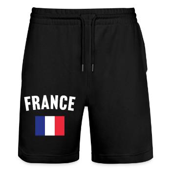 France Flag - Stanley/Stella Trainer Unisex Organic Jogging Shorts - black - Front - Nik (191cm) & Marisol (170cm)