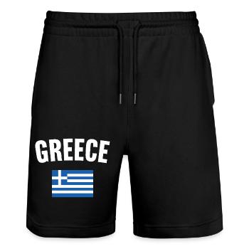 Greece Flag - Stanley/Stella Trainer Unisex Organic Jogging Shorts - black - Front - Nik (191cm) & Marisol (170cm)