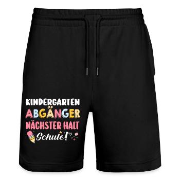 1 Grade School Child Back to School Kindergarten Kita E - Stanley/Stella Trainer Unisex Organic Jogging Shorts - black - Front - Nik (191cm) & Marisol (170cm)