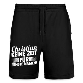Vorname Chris Christian - Stanley/Stella Unisex Bio Joggingshorts Trainer  - Schwarz - Vorne - Nik (191cm) & Marisol (170cm)
