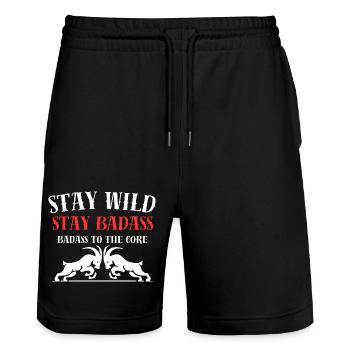 "Stay Wild, Stay Badass." "Badass to the Core." - Stanley/Stella Unisex Bio Joggingshorts Trainer  - Schwarz - Vorne - Nik (191cm) & Marisol (170cm)