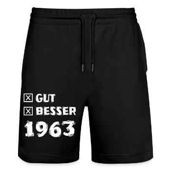 Good 1963 - Stanley/Stella Trainer Unisex Organic Jogging Shorts - black - Front - Nik (191cm) & Marisol (170cm)