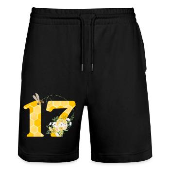 17th Anniversary Bee - Stanley/Stella Trainer Unisex Organic Jogging Shorts - black - Front - Nik (191cm) & Marisol (170cm)