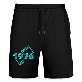 Geschenkidee 1976 - Stanley/Stella Unisex Bio Joggingshorts Trainer  - Schwarz - Vorne - Nik (191cm) & Marisol (170cm)