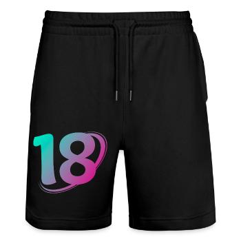 Number 18 multicolor - Stanley/Stella Trainer Unisex Organic Jogging Shorts - black - Front - Nik (191cm) & Marisol (170cm)