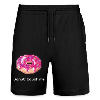 Donut touch me white funny pixel - Stanley/Stella Trainer Unisex Organic Jogging Shorts - black - Front - Nik (191cm) & Marisol (170cm)