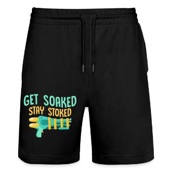 Get Soaked, Stay Stoked Squirt Gun Summer Water Fu - Stanley/Stella Trainer Unisex Organic Jogging Shorts - black - Front - Nik (191cm) & Marisol (170cm)