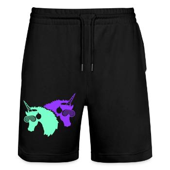 2 Coole DJ Einhörner Zwei Team Party Club Musik - Stanley/Stella Unisex Bio Joggingshorts Trainer  - Schwarz - Vorne - Nik (191cm) & Marisol (170cm)