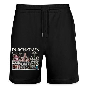 Lüneburg, Take a deep breath, Stintmarkt Germany - Stanley/Stella Trainer Unisex Organic Jogging Shorts - black - Front - Nik (191cm) & Marisol (170cm)