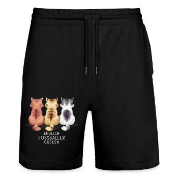 Endlich Fussball gucken lustige Katzen für - Stanley/Stella Unisex Bio Joggingshorts Trainer  - Schwarz - Vorne - Nik (191cm) & Marisol (170cm)