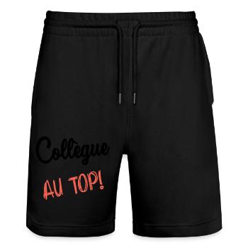 KOLLEGE. ANFANGEN. BESCHÄFTIGUNG. HUMOR. MANAGER. CHEF - Stanley/Stella Unisex Bio Joggingshorts Trainer  - Schwarz - Vorne - Nik (191cm) & Marisol (170cm)