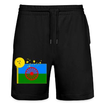 Roma Flag - Stanley/Stella Trainer Unisex Organic Jogging Shorts - black - Front - Nik (191cm) & Marisol (170cm)