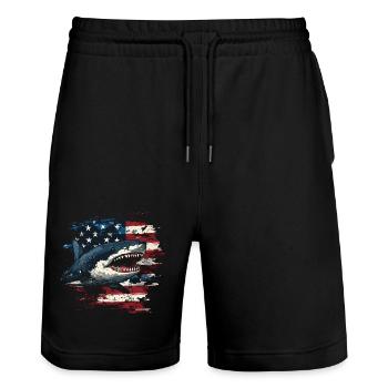 Requin avec drapeau des États-Unis - Short de jogging bio TRAINER Stanley/Stella unisexe - noir - Devant - Nik (191cm) & Marisol (170cm)