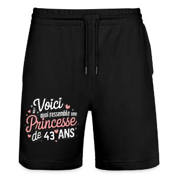 Prinzessin 43 Jahre alt - Stanley/Stella Unisex Bio Joggingshorts Trainer  - Schwarz - Vorne - Nik (191cm) & Marisol (170cm)