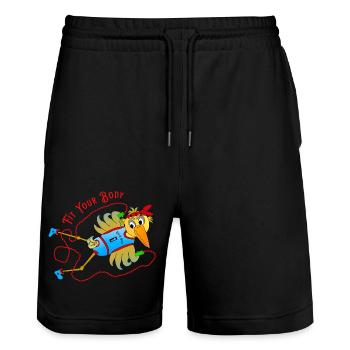 Schräger Vogel Seilspringen Fitness mit Humor - Stanley/Stella Unisex Bio Joggingshorts Trainer  - Schwarz - Vorne - Nik (191cm) & Marisol (170cm)