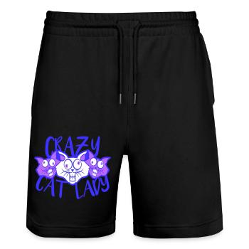 Crazy Cat Lady Text Wahnsinnige Frau Katzen Liebe - Stanley/Stella Unisex Bio Joggingshorts Trainer  - Schwarz - Vorne - Nik (191cm) & Marisol (170cm)