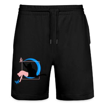 Le chat style Léonard de Vinci en cercle carré - Short de jogging bio TRAINER Stanley/Stella unisexe - noir - Devant - Nik (191cm) & Marisol (170cm)