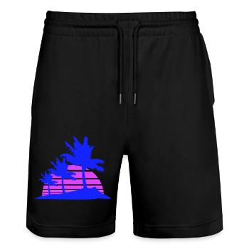 3 Palm Trees Island Tree Stripes Sun Sunset - Stanley/Stella Trainer Unisex Organic Jogging Shorts - black - Front - Nik (191cm) & Marisol (170cm)