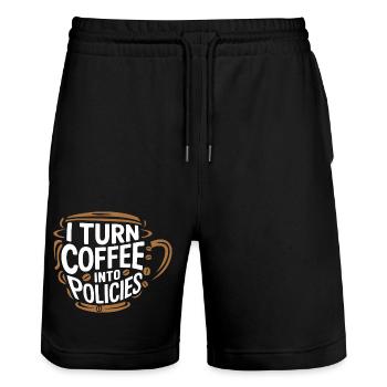 Coffee meets insurance – with humor - Stanley/Stella Trainer Unisex Organic Jogging Shorts - black - Front - Nik (191cm) & Marisol (170cm)