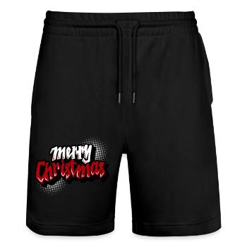 Merry Christmas Retro Script - Stanley/Stella Unisex Bio Joggingshorts Trainer  - Schwarz - Vorne - Nik (191cm) & Marisol (170cm)