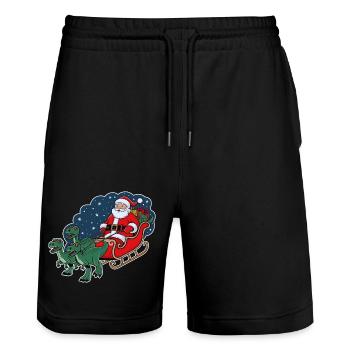 Santa Claus riding a sleigh pulled by dinosaurs - Stanley/Stella Trainer Unisex Organic Jogging Shorts - black - Front - Nik (191cm) & Marisol (170cm)