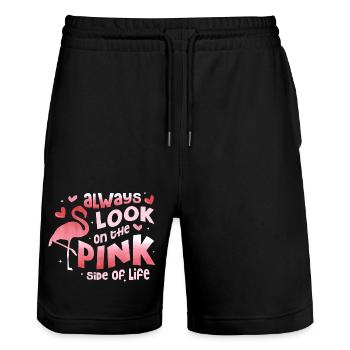 Always Look On The Pink Side Of Life Pink Bird Fla - Stanley/Stella Trainer Unisex Organic Jogging Shorts - black - Front - Nik (191cm) & Marisol (170cm)