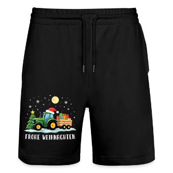 Santa Traktor - Fröhliche Weihnachten Bauer Fährt - Stanley/Stella Unisex Bio Joggingshorts Trainer  - Schwarz - Vorne - Nik (191cm) & Marisol (170cm)