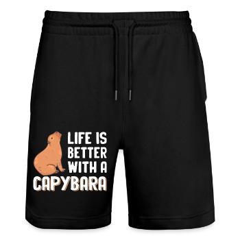 Capybara - Stanley/Stella Unisex Bio Joggingshorts Trainer  - Schwarz - Vorne - Nik (191cm) & Marisol (170cm)