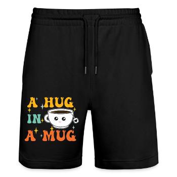 Hug in a Mug - Stanley/Stella Trainer Unisex Organic Jogging Shorts - black - Front - Nik (191cm) & Marisol (170cm)