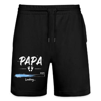 Papa 2025 Loading für Väter Geschenk - Stanley/Stella Unisex Bio Joggingshorts Trainer  - Schwarz - Vorne - Nik (191cm) & Marisol (170cm)