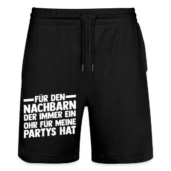 Nachbarschaft Bester Nachbar - Stanley/Stella Unisex Bio Joggingshorts Trainer  - Schwarz - Vorne - Nik (191cm) & Marisol (170cm)