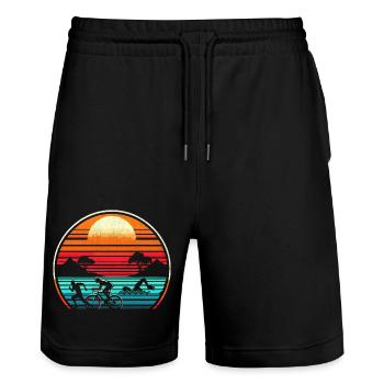 Rétro coucher de soleil triathlon Triathlète natation vélo course Tr - Short de jogging bio TRAINER Stanley/Stella unisexe - noir - Devant - Nik (191cm) & Marisol (170cm)