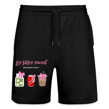 Les filles savent trois boissons toujours - drôles - Short de jogging bio TRAINER Stanley/Stella unisexe - noir - Devant - Nik (191cm) & Marisol (170cm)