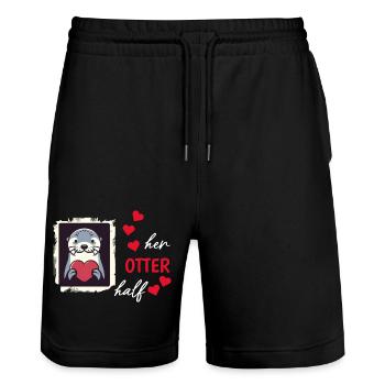 Loutre demi-amour cadeau - Short de jogging bio TRAINER Stanley/Stella unisexe - noir - Devant - Nik (191cm) & Marisol (170cm)