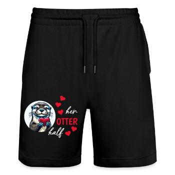 Loutre demi-amour cadeau - Short de jogging bio TRAINER Stanley/Stella unisexe - noir - Devant - Nik (191cm) & Marisol (170cm)